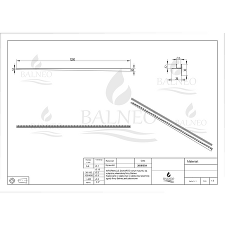 Slope profile Balneo inox for glass left 120 cm