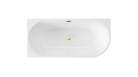 Balneo AVOLA 150 × 75 cm Right-Hand Corner Freestanding Bathtub, White Acrylic with Stainless Steel Frame and 6 Stabilizing Feet, with Overflow and Mirror-Gold Plug