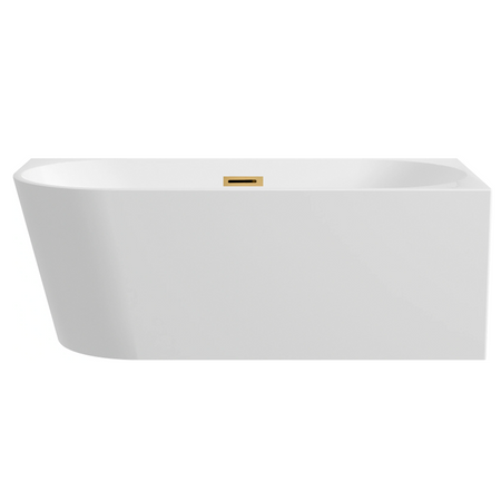 Balneo AVOLA 150 x 75 cm Right-Hand Corner Freestanding Bathtub in White Acrylic with Stainless Steel Frame and 6 Stabilizing Feet, with Overflow and Gold Drain Plug