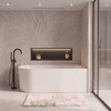 Freestanding bathtub corner right Balneo AVOLA NO RIM 150 x 75 cm white acrylic with frame made of stainless steel and 6 stabilizing legs with overflow and white plug