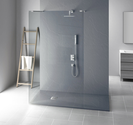 Composite shower tray “Balneo Stone Tray” 120 × 80 × 2.5 cm, dark gray, low-profile, rectangular