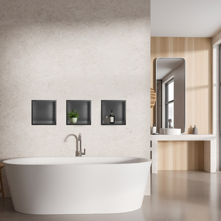 Balneo Wall Box One Gun Metal 30 x 30 x 10 cm Recessed Shelf in Brushed Stainless Steel with Flange