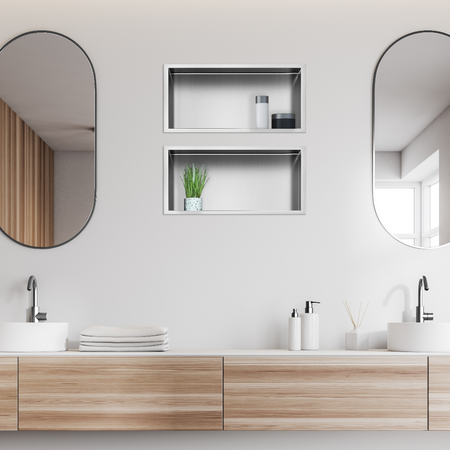 Balneo WALL-BOX ONE Inox 45x20x10 cm stainless steel recessed shelf with collar