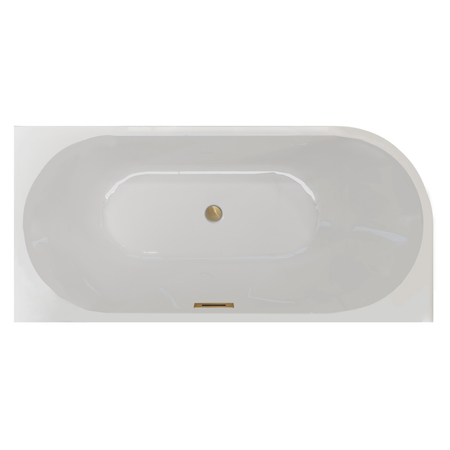 Balneo AVOLA 150 x 75 cm Right-Hand Corner Freestanding Bathtub in White Acrylic with Stainless Steel Frame and 6 Stabilizing Feet, with Overflow and Gold Drain Plug