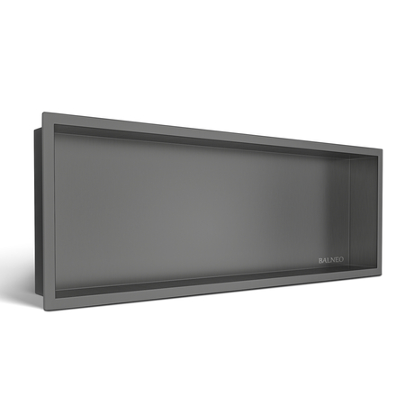 Balneo Wall Box One Gun Metal Recessed Shelf, 90 × 30 × 7 cm, Brushed Stainless Steel with Flange