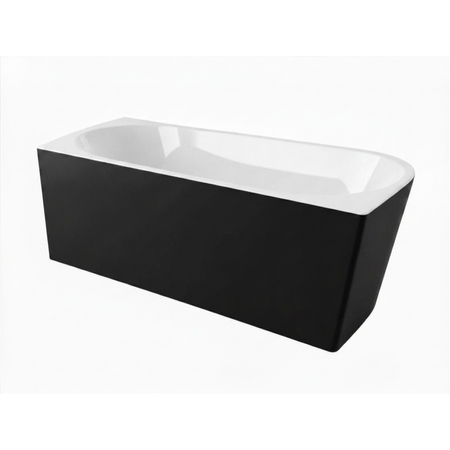 Freestanding bathtub corner right Balneo AVOLA NO RIM 150 x 75 cm white black acrylic with frame made of stainless steel and 6 stabilizing legs with overflow and white plug