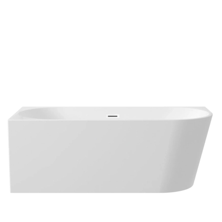 Left corner freestanding bathtub Balneo AVOLA 160 x 80 cm white acrylic with a stainless steel frame and 6 stabilizing legs, featuring a white overflow and drain