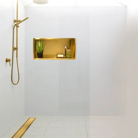 Półka wnękowa Balneo Wall Box One Gold 60 x 30 x 7 cm złota ze stali nierdzewnej z kołnierzem