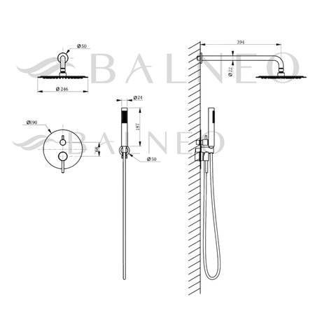 Bateria prysznicowa Balneo Cascade zestaw 2 copper