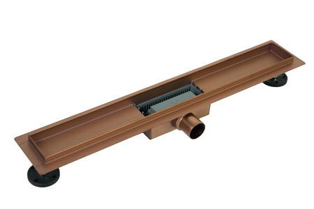 Odpływ liniowy podłogowy Balneo Duplex Next Copper 80 cm miedziany dwustronny ze stali nierdzewnej szczotkowanej z niskim syfonem i głębokim osadnikiem