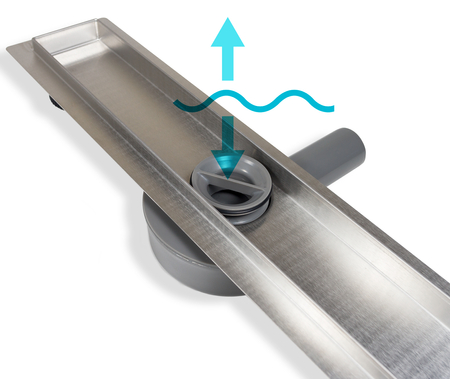 Odpływ liniowy podłogowy Balneo 360 Drain 90 cm dwustronny z panelem ze stali nierdzewnej szczotkowanej z obrotowym syfonem