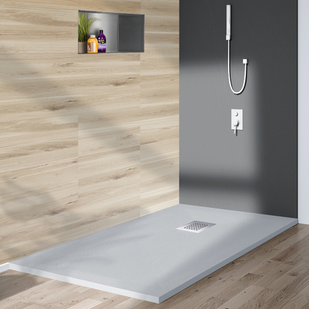 Brodzik z konglomeratu mineralnego Balneo Stone Tray 120 x 90 x 2,5 cm jasnoszary niski prostokątny