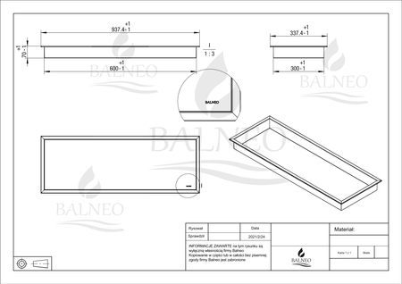 Niche shelf Balneo Wall Box One Inox 90 x 30 x 7 cm made of stainless steel brushed with flange