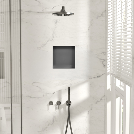 Balneo Wall Box Recessed Shelf No-Rim Gun Metal 30 × 30 × 10 cm, Brushed Stainless Steel