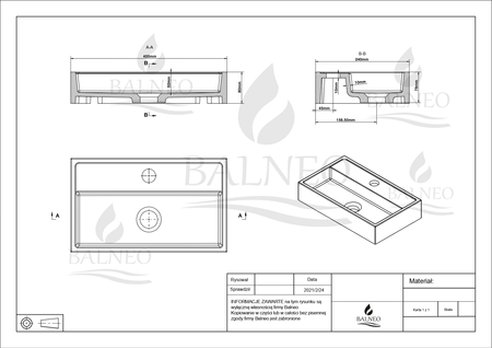Umywalka nablatowa Balneo Viki 40 x 24 biała z konglomeratu