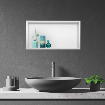Półka wnękowa Balneo Wall Box One White 60 x 30 x 10 cm biała ze stali nierdzewnej z kołnierzem