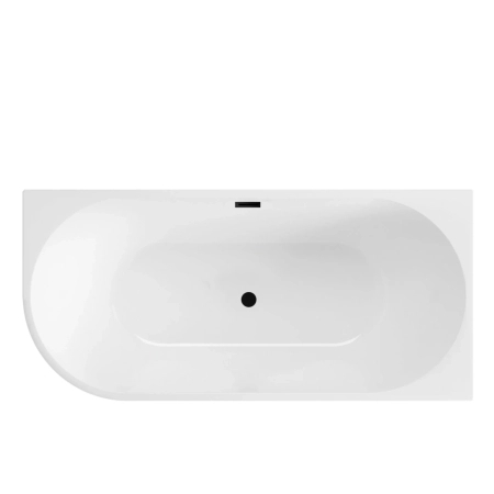 Right Corner Freestanding Bathtub Balneo AVOLA 160 x 80 cm White Acrylic with Stainless Steel Frame and 6 Stabilizing Legs with Black Overflow and Drain Plug