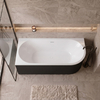 Freestanding bathtub corner left Balneo AVOLA fluted NO RIM 160 x 75 cm white black acrylic with frame made of stainless steel and 6 stabilizing legs with overflow and white plug