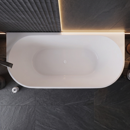 Freestanding bathtub wall-mounted Balneo VIVA NO RIM 170 x 80 cm white black acrylic with frame made of stainless steel and 6 stabilizing legs with overflow and white plug