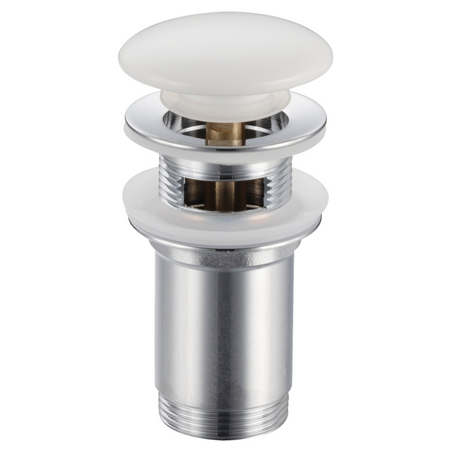 Brass Basin Click Clack Waste Plug C White with Overflow and Ceramic Head