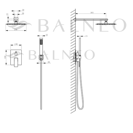 Balneo Cascade shower mixer set of 3 gold