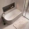 Freestanding bathtub corner right Balneo AVOLA fluted NO RIM 170 x 80 cm white grey acrylic with frame made of stainless steel and 6 stabilizing legs with overflow and white plug