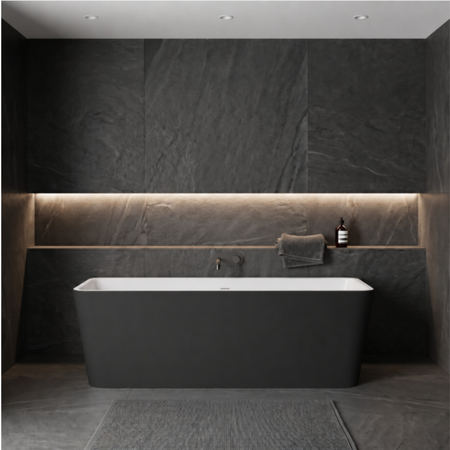 Freestanding bathtub Balneo ROMA NO RIM 170 x 80 cm white black acrylic with frame made of stainless steel and 6 stabilizing legs with overflow and white plug
