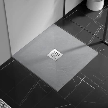 Brodzik z konglomeratu mineralnego Balneo Stone Tray 90 x 90 x 2,5 cm jasnoszary niski kwadratowy