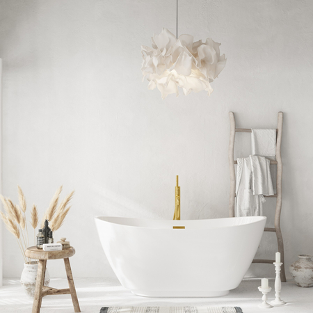 Balneo PARMA freestanding bathtub 170 x 72 cm, white acrylic with a stainless steel frame and 6 stabilizing legs, featuring an overflow and mirror gold drain