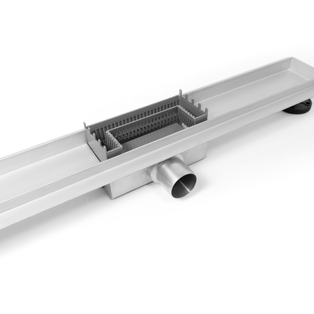 Odpływ liniowy podłogowy Balneo Duplex Next Inox 110 cm dwustronny ze stali nierdzewnej szczotkowanej z niskim syfonem i głębokim osadnikiem