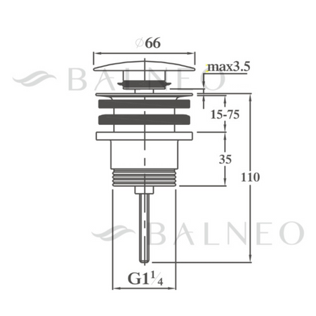 Brass washbasin stopper Balneo Klik Klak D black universal with ceramic head