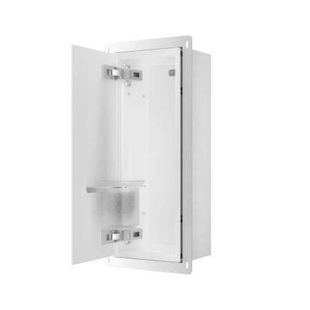 Balneo Wall Box Brush S White Glass Left-Hand In-Wall Toilet Brush Holder, Stainless Steel