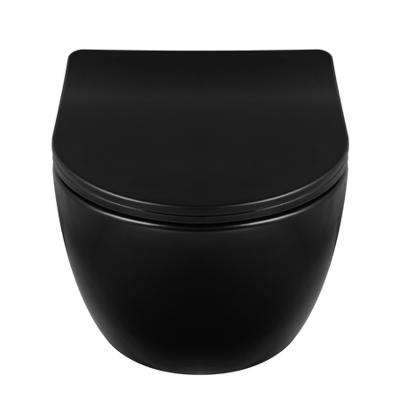 Balneo Luna Black Rimless Wall-Hung Toilet Bowl without Flush Rim, with Soft-Close Duroplast Seat
