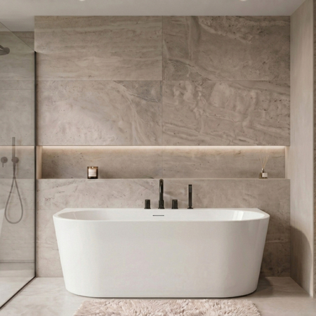 Freestanding bathtub wall-mounted Balneo VIVA PLUS NO RIM 170 x 80 cm white acrylic with frame made of stainless steel and 6 stabilizing legs with overflow and white plug