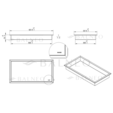 Balneo Wall Box One Gun Metal recessed shelf 60 x 30 x 7 cm in brushed stainless steel with flange