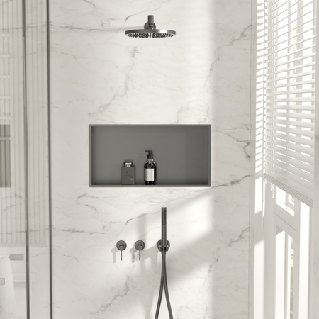 Balneo Wall Box No rim Gun Metal recessed shelf 60 x 30 x 10 cm in brushed stainless steel without flange