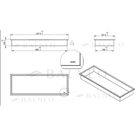 Balneo Wall Box One Gun Metal recessed shelf 90 x 30 x 10 cm in brushed stainless steel with flange