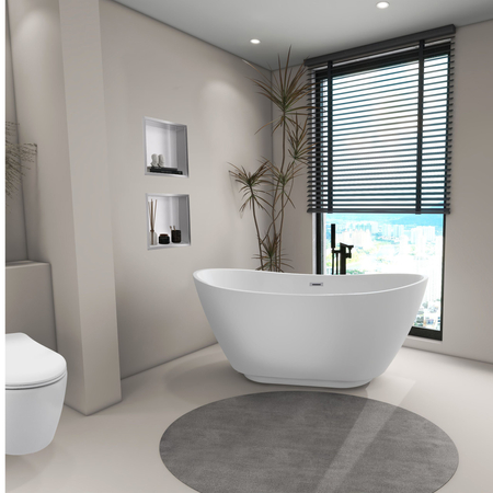 Balneo PARMA freestanding bathtub 170 x 72 cm, white acrylic with a stainless steel frame and 6 stabilizing legs, featuring an overflow and chrome drain