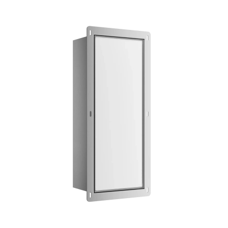 Balneo Wall Box Brush S White Glass Left-Hand In-Wall Toilet Brush Holder, Stainless Steel