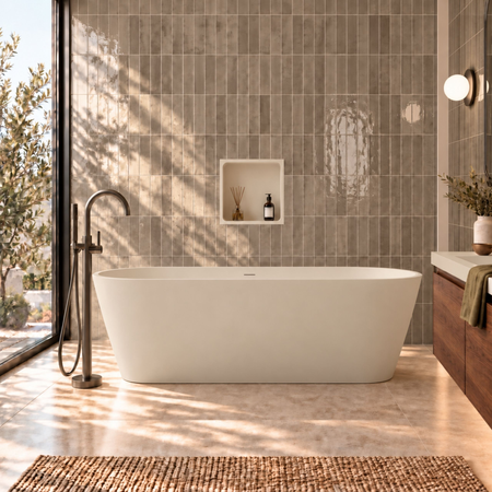 Wanna wolnostojąca VALIA Solid Surface Cashmere Dune z syfonem i korkiem