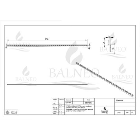 Listwa spadkowa Balneo inox przyścienna lewa 170 cm