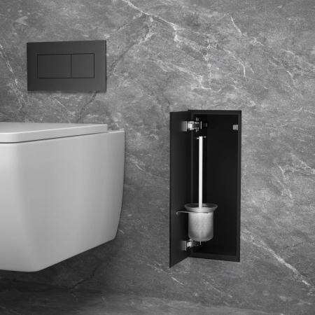 Balneo Wall Box Brush S Black Glass In-wall Stainless Steel Toilet Brush Holder