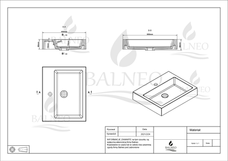Balneo Lucy countertop washbasin 50 x 40 cm white conglomerate
