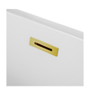 Balneo AVOLA 150 × 75 cm White Acrylic Left-Hand Freestanding Corner Bathtub with Stainless Steel Frame, 6 Stabilizing Feet, Overflow and Mirrored Gold Plug