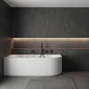 Freestanding bathtub corner left Balneo AVOLA fluted NO RIM 160 x 75 cm white acrylic with frame made of stainless steel and 6 stabilizing legs with overflow and white plug