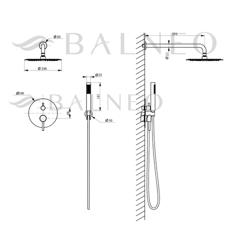 Bateria prysznicowa Balneo Cascade zestaw 2 gun metal