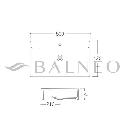 Balneo Neria 60 × 42 cm white ceramic countertop washbasin