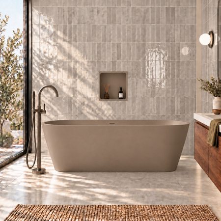 Wanna wolnostojąca VALIA Solid Surface Mocca Mousse z syfonem i korkiem