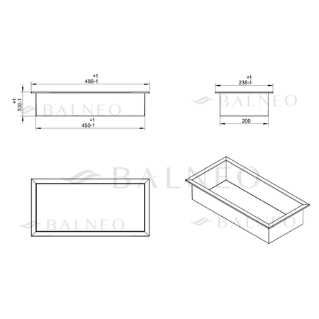 Balneo Wall Box One Gun Metal Recessed Shelf 45×20×10 cm, Stainless Steel with Flange
