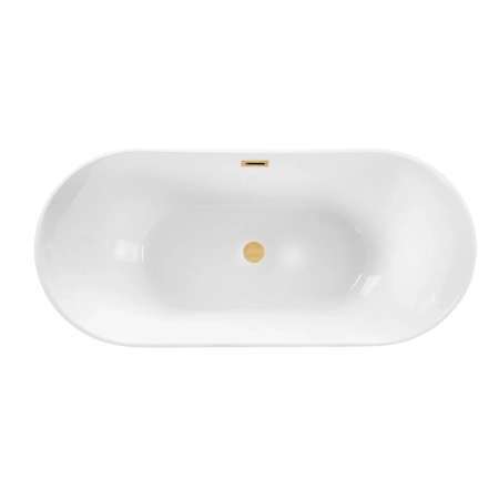 Wanna wolnostojąca Balneo PARMA 170 x 72 cm biała akrylowa z ramą ze stali nierdzewnej i 6 nóżkami stabilizującymi z przelewem i korkiem złotym